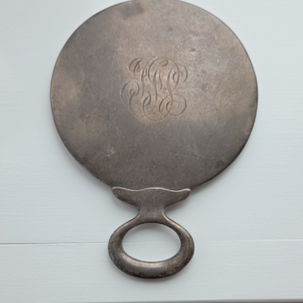 Vintage Sterling Silver Hand Mirror Monogrammed Antique Vanity Mirror Art Deco